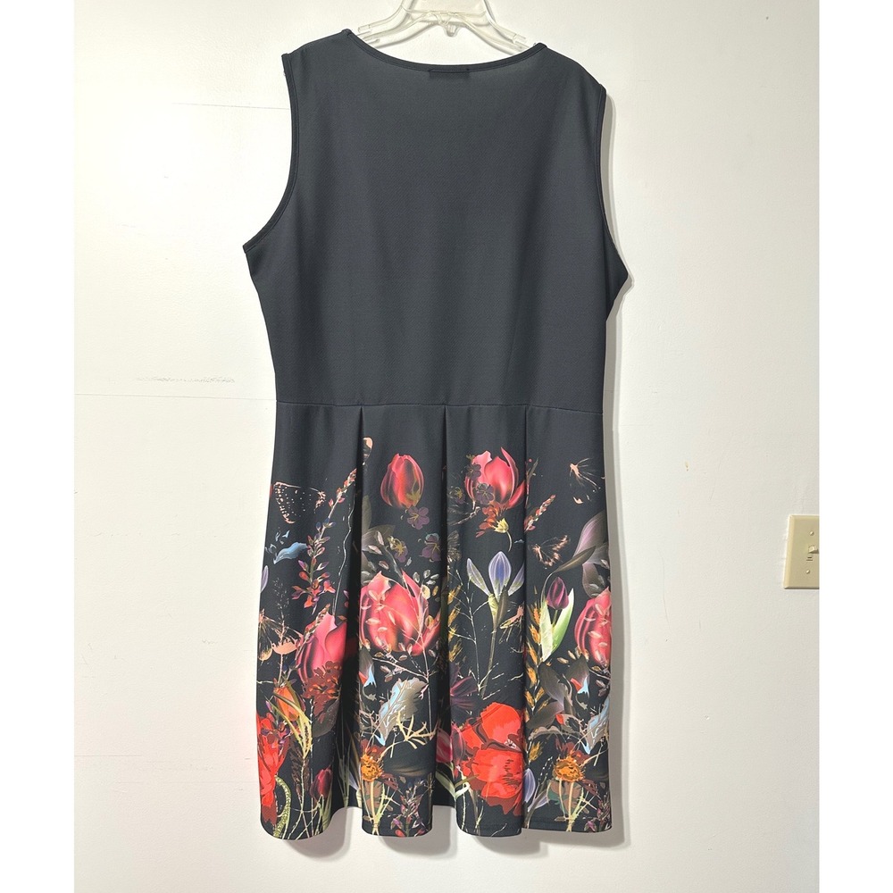 Lily by Firmiana Dress Womens 2XL Black Floral Butterfly Sleeveless Fit Flare - Picture 2 of 4